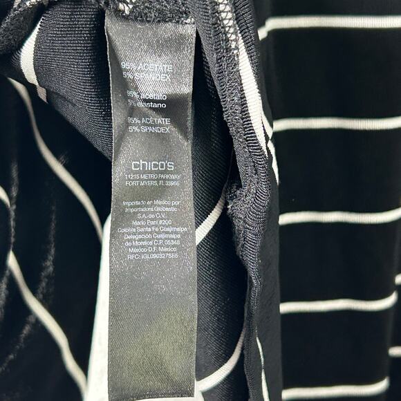 Chico’s Travelers Stripe Cardigan Black White Size 0 Small Open Front Knit - Picture 6 of 7